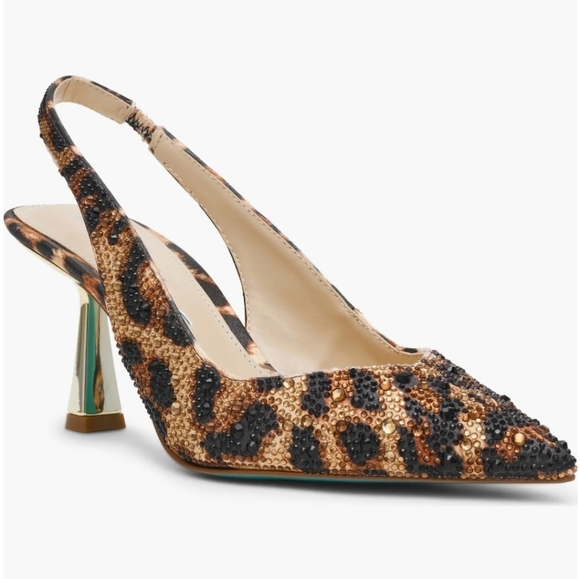 Betsey Johnson Shoes - 🤎🔹️Betsey Johnson 🔹️Nu Leopard Clarke Crystal Slingback Heels